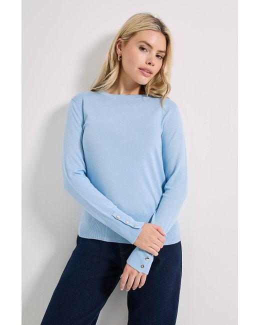 Dorothy Perkins Blue Crew Neck Button Cuff Sweater