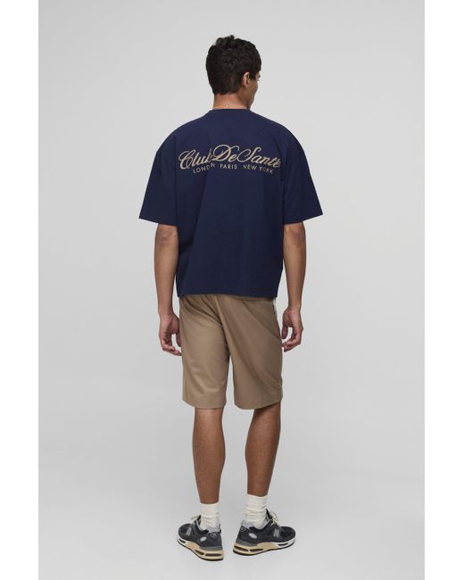 BoohooMAN Kastiges Oversize T-Shirt mit Club De Santa Print in Blue für Herren