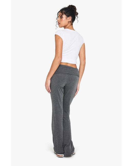Boohoo White Basic Marl Fold Over Flare Trouser