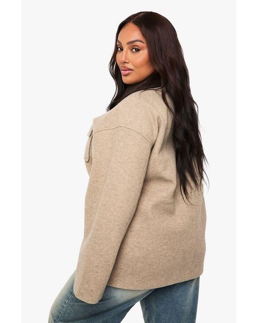 Boohoo Natural Plus Wool Look Barn Jacket