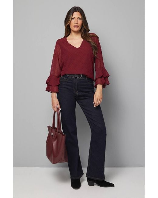 Wallis Red Dobby Flute Sleeve Top