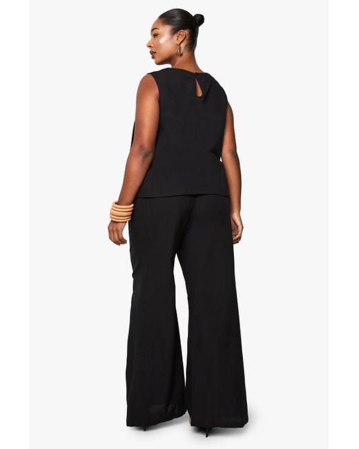 Boohoo Black Plus High Neck Sleeveless Top And Drawstring Wide Leg Pants Co-Ord
