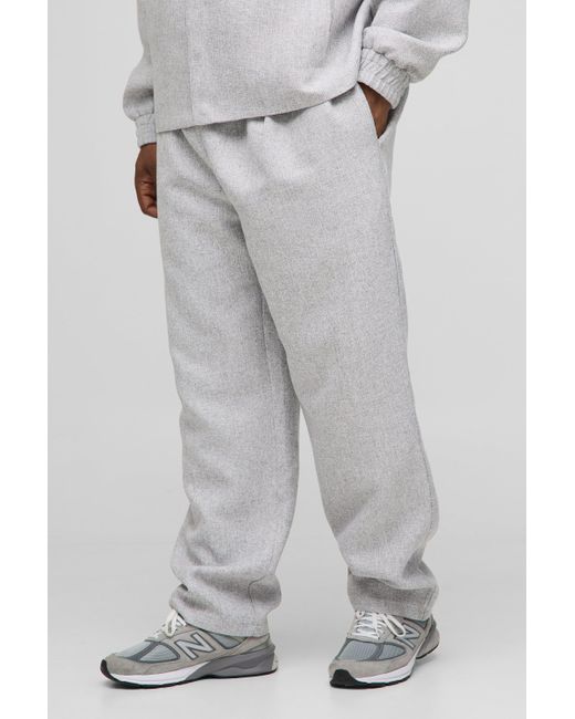 BoohooMAN Gray Plus Straight Leg Boucle Elasticated Waist Pants for men