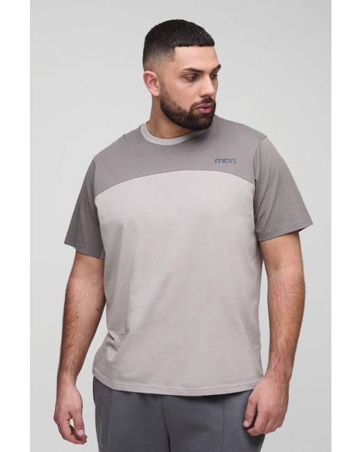 BoohooMAN Gray Plus Man Colour Block Regular Fit T-shirt for men
