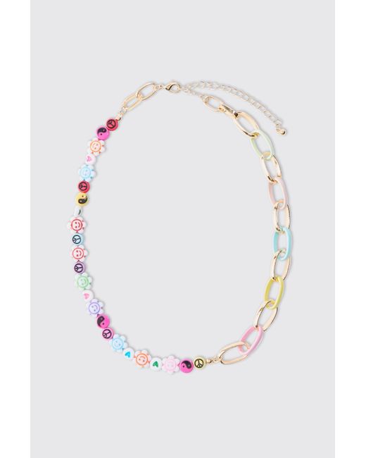BoohooMAN Multi Colour Bead And Chain Necklace in Multicolor für Herren
