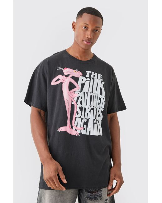 Boohoo Gray Oversized Pink Panther License T-shirt