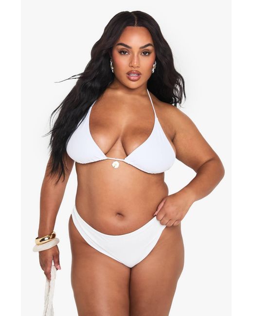 Boohoo White Plus Daisy Trim Bikini Set