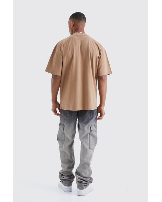 BoohooMAN Brown Oversized Extended Neck Heavyweight T-shirt for men