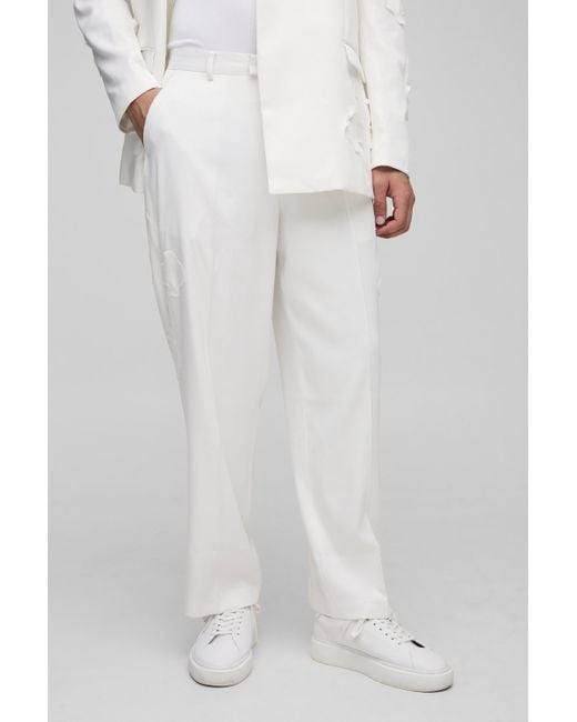 Relaxed Fit Cross Applique Suit Trouser BoohooMAN de color White