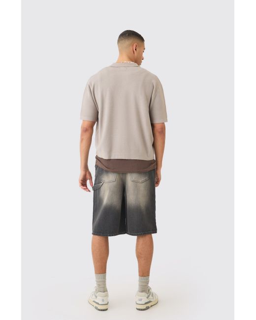 BoohooMAN Oversized Boxy Fit Short Sleeve Knitted Shirt in Gray für Herren