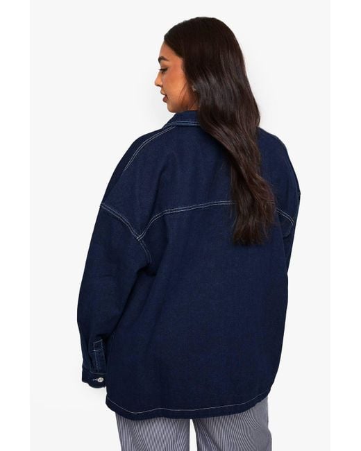 Boohoo Blue Plus Double Pocket Detail Jean Jacket
