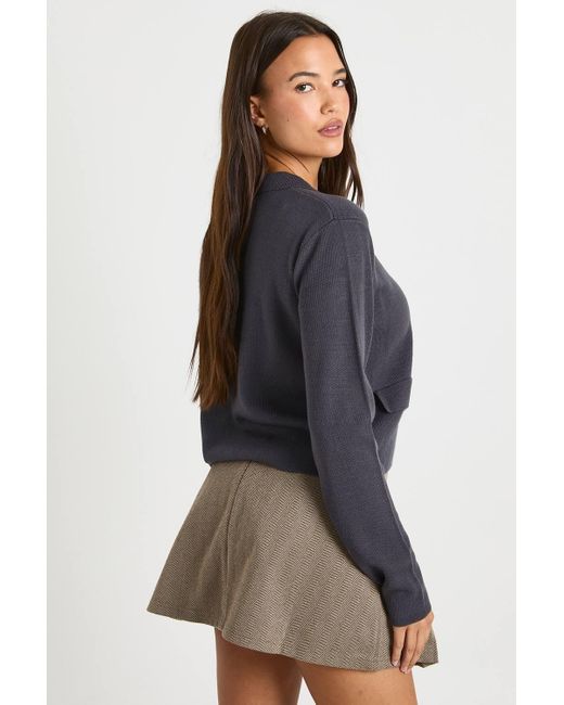Boohoo Blue Double Button Collared Knitted Cardigan