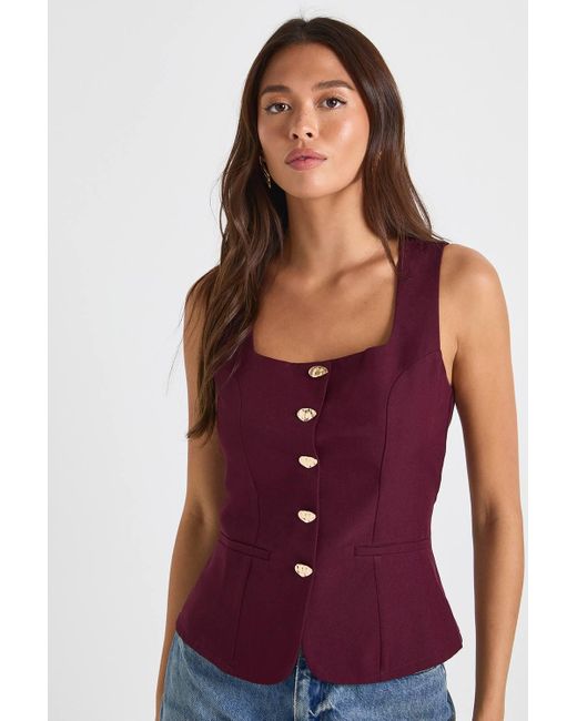 Boohoo Purple Square Neck Button Waistcoat