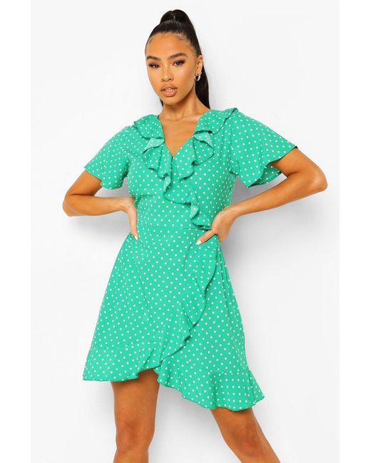 wrap front ruffle dress