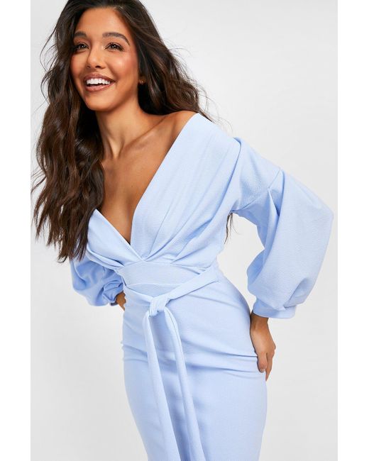 Shoulder Wrap Midi Bodycon Dress 