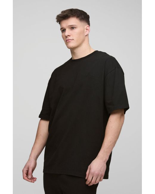 BoohooMAN Black Tall Oversized Bm Signature Embroidered Crew Neck T-shirt for men