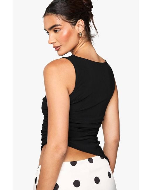 Boohoo Black Double Layer Ruched Side Asymmetric Hem Sleeveless Top