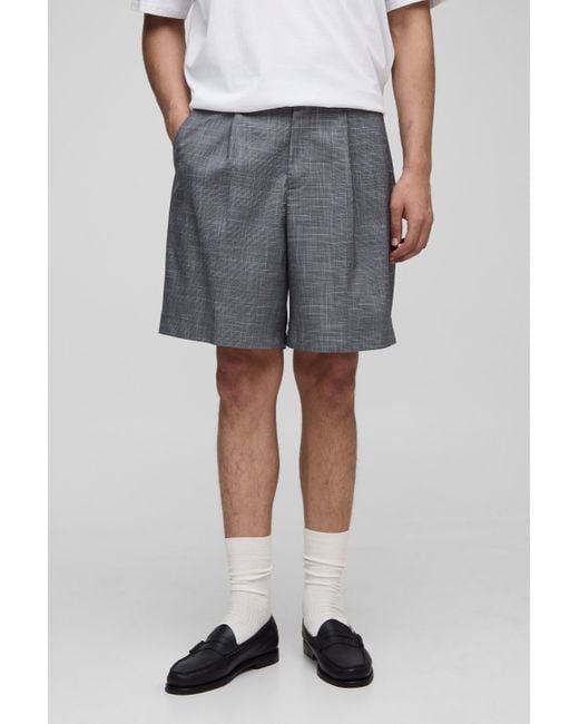 BoohooMAN Gray Prince Of Wales Plaid Tailored Short for men