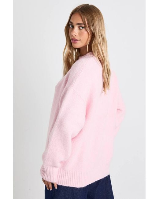 Boohoo Pink Super Soft Chunky Knit Crew Neck Oversized Sweater