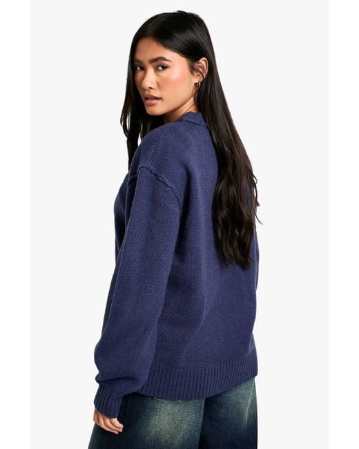 Boohoo Blue Seam Detail Soft Knit Boyfriend Oversized Cardigan
