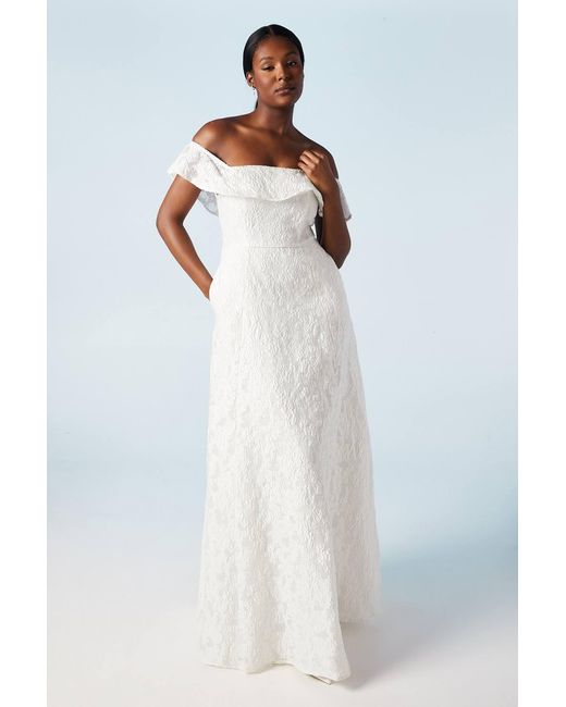 Coast Women's White Bardot Jacquard Full Skirted Wedding Dress