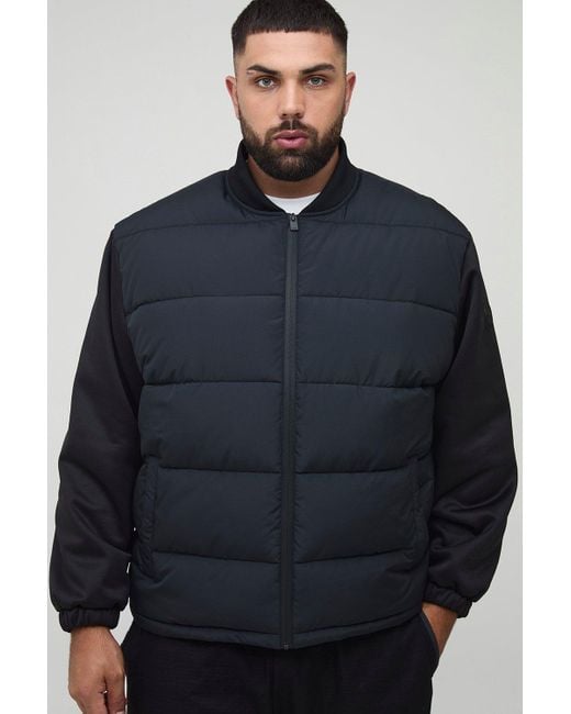 Boohoo Blue Plus Regular Fit Quilted Scuba Sleeve Puffer
