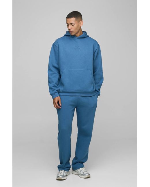 Boohoo Blue Oversized Debossed Hooded Panelled Tracksuit