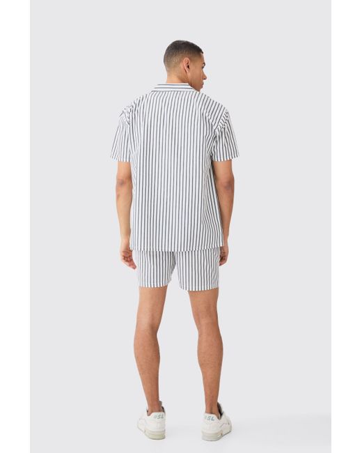 BoohooMAN Gray Short Sleeve Oversized Stripe Hem Pocket Shirt for men