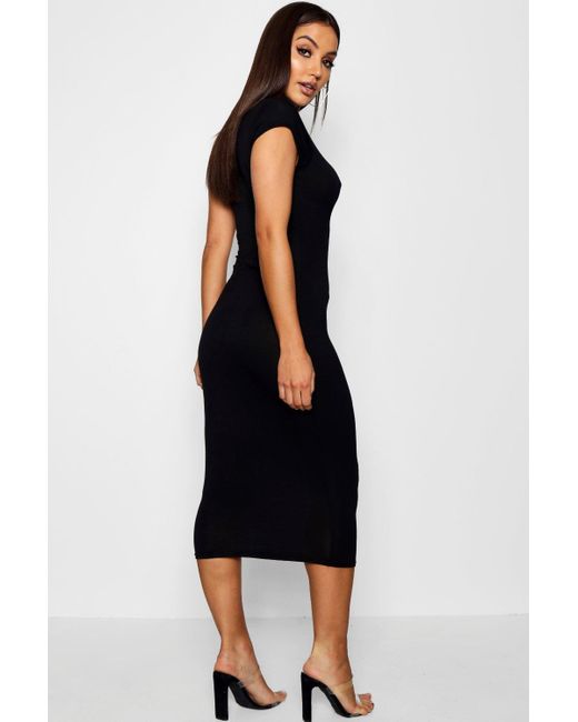cap sleeve jersey bodycon midi dress