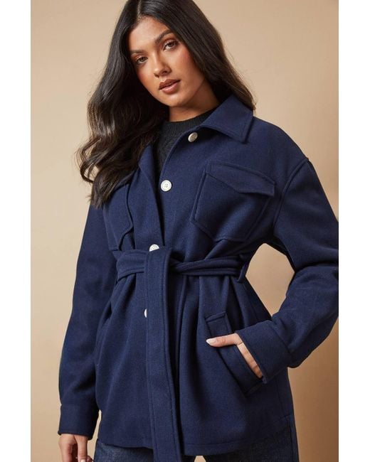 Oasis Blue Belted Button Through Jacket