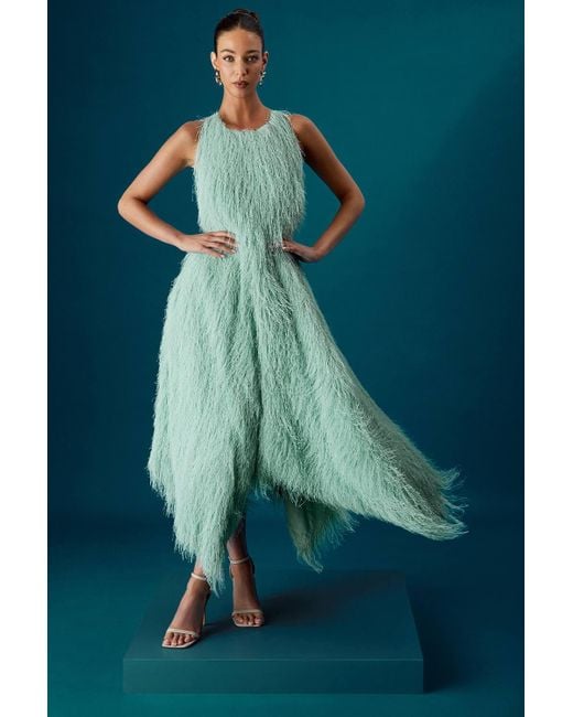 Coast Women's Blue Muse Fringe Halter Neck Tie Back Midi Dress Coast Women's Blue Muse Fringe Halter Neck Tie Back Midi Dress