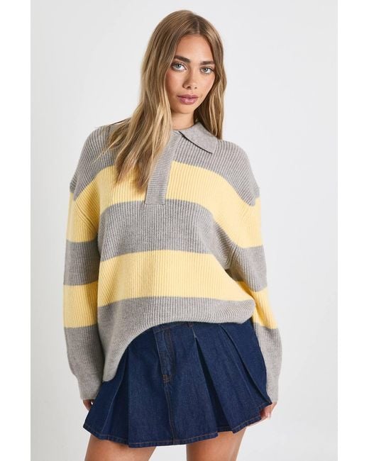 Boohoo Blue Chunky Knit Oversized Collared Button Down Sweater