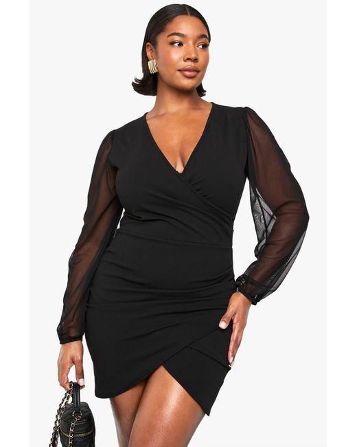 Boohoo Black Plus Mesh Wrap Dress