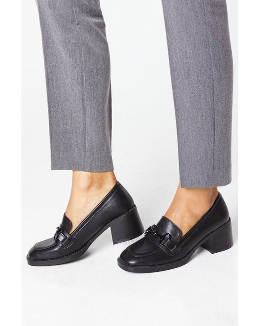 Wallis Black Lolita High Block Heel Snaffle Detail Loafers