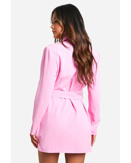 Boohoo Pink Obi Tie Waist Tailored Blazer Dress