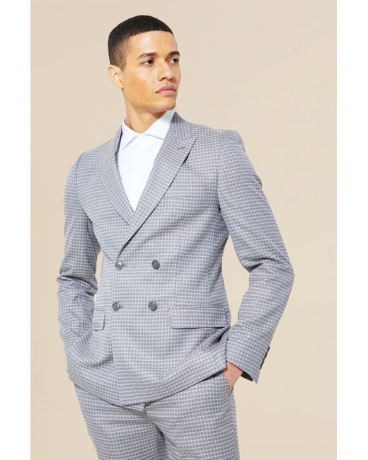 BoohooMAN Double Breasted Slim Flannel Suit Jacket in Green for Men Lyst