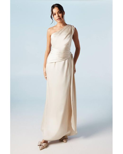 Coast White One Shoulder Sash Detail Satin Bridesmaid Maxi Dress