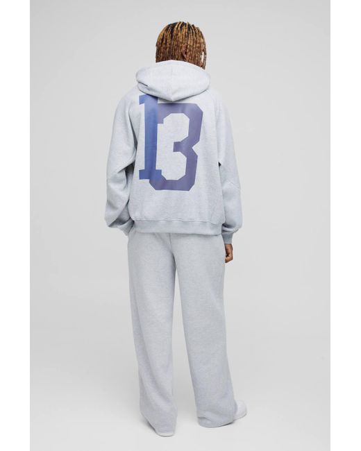 BoohooMAN Gray Tall 13 Print Oversized Varsity Hoodie