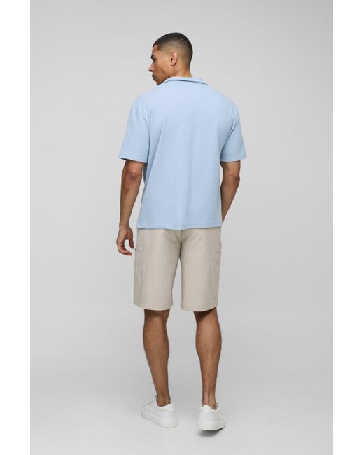 BoohooMAN Kurzärmliges Oversize Hemd in Waffeloptik in Blue für Herren