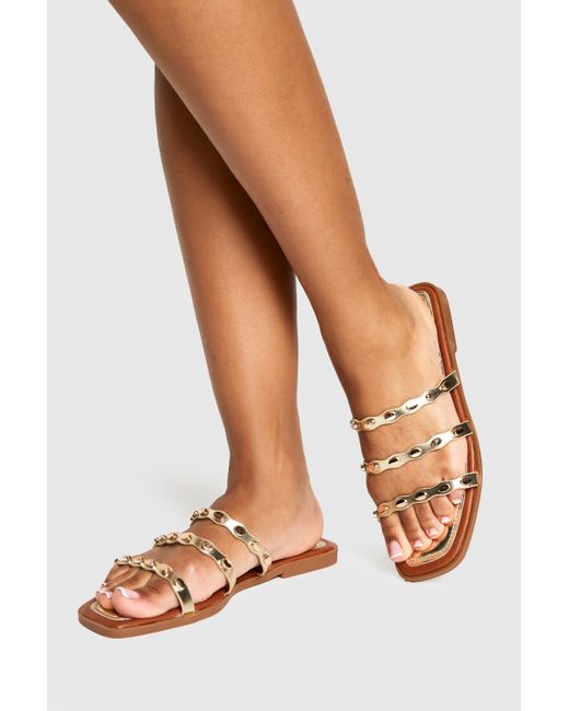 Boohoo Natural Metallic Studded Detail Sandals