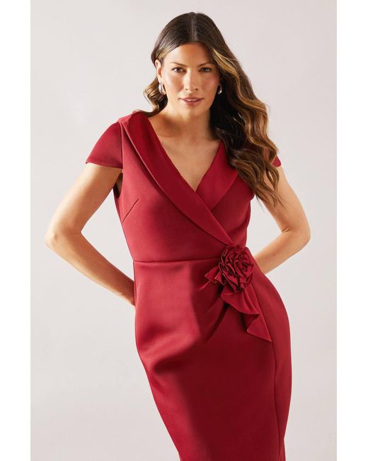 Wallis Red Occasion Scuba Corsage Midi Dress