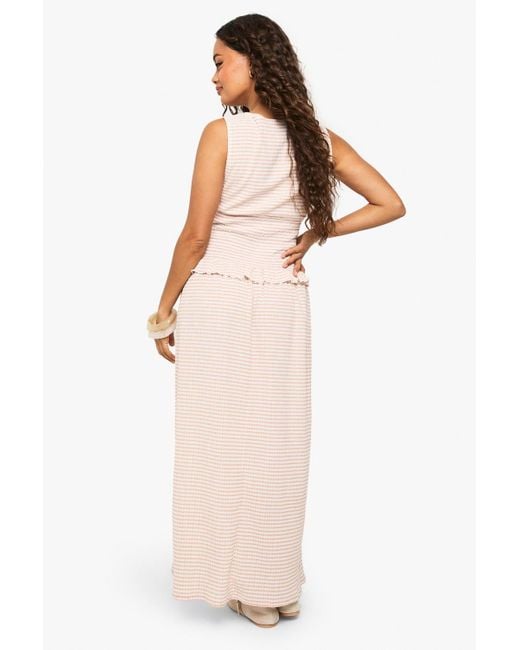 Boohoo Textured Gingham Shirred Waist Maxi Dress in Natural | Lyst Boohoo Textured Gingham Shirred Waist Maxi Dress in Natural | Lyst