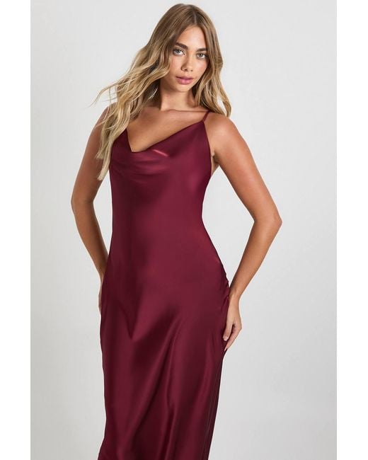 red satin dress boohoo boohoo Women's Drape Back Satin Maxi Dress