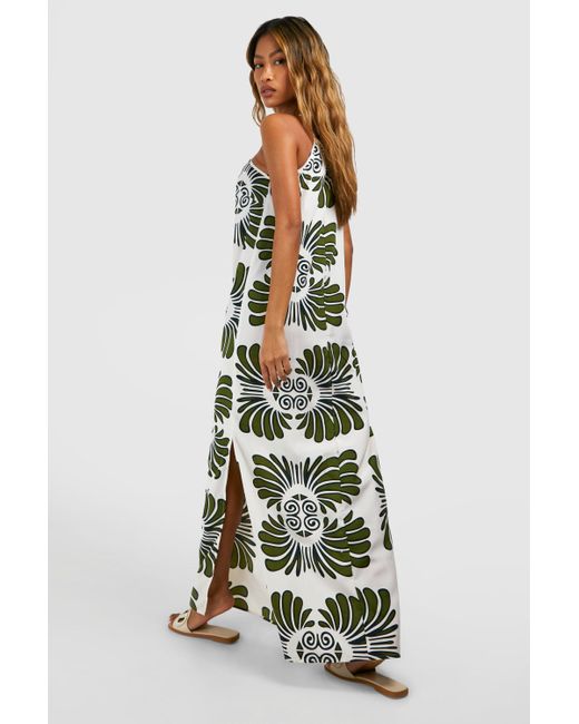 Boohoo White High Neck Patterned Maxi Dress