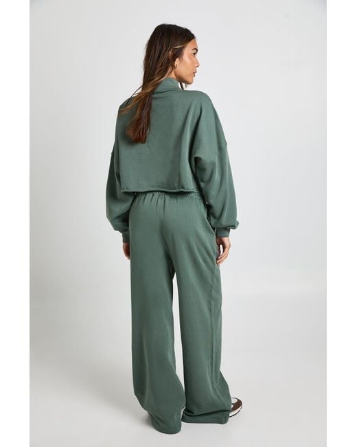 Boohoo Green Washed Half Zip And Straight Leg Jogger Tracksuit