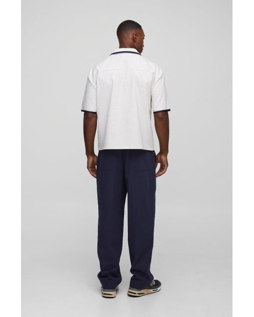 Boohoo Blue Relaxed Fit Linen Blend Trouser
