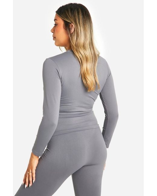 Boohoo Gray Maternity Soft Touch Long Sleeve Basic Top