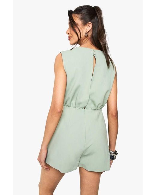 Boohoo Green Tailored Wrap Front Romper
