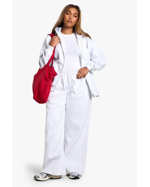 Sudadera Plus Oversize Con Capucha Y Cremallera Doble Boohoo de color White