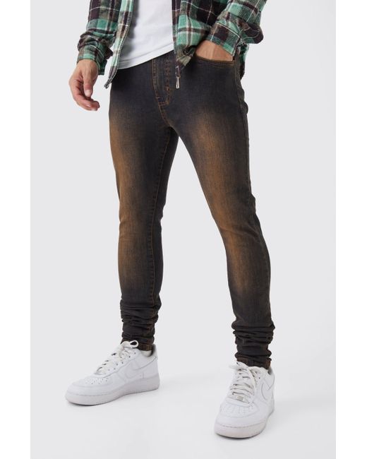 BoohooMAN Braune Super Skinny Stretch Jeans in Black für Herren